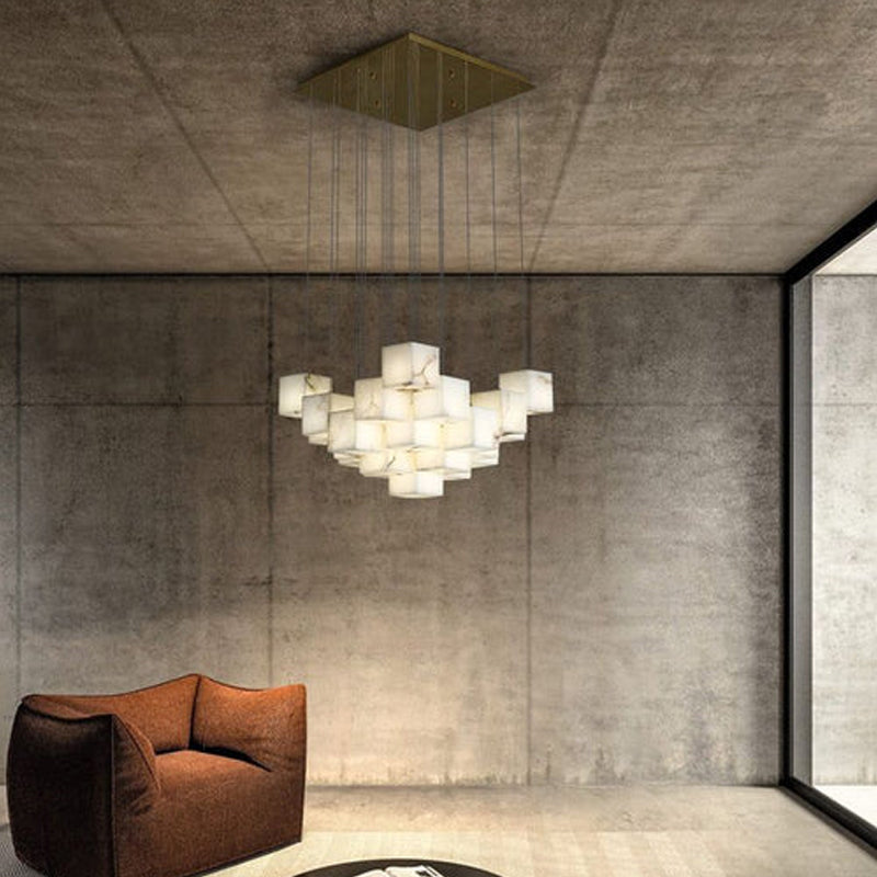 1/6/9/12/18/36-light G9 Alabaster Cluster Ceiling Pendant Lamp with Square Cube Design
