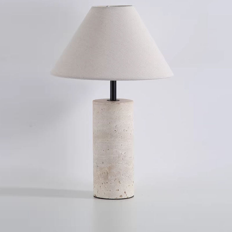 Yellow travertine table lamp with white lampshade