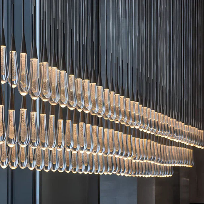 Solitaire Glass Linear Chandelier Lighting 37'' 50'' 70'' 87"W 120"W 120Heads Dia 305 cm x H 50 cm ∅ 120″ x W 20″ Black 3000K