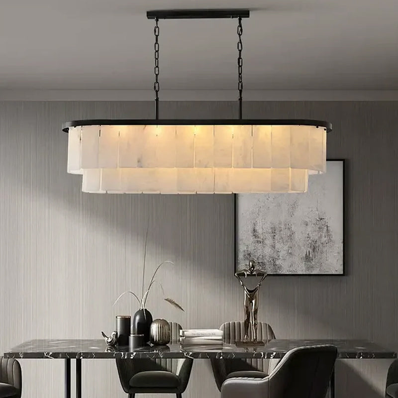 Rectangular Double-Layer Alabaster Chandelier