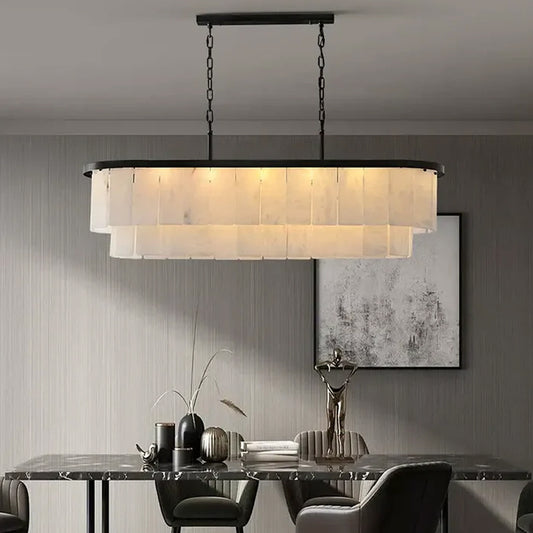 Rectangular Double-Layer Alabaster Chandelier