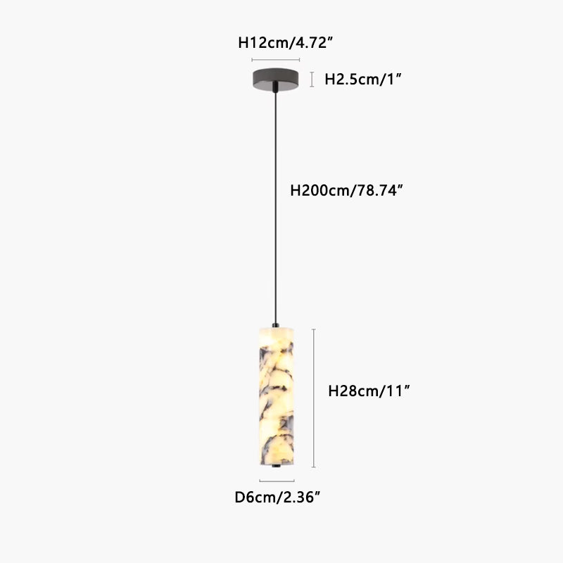 Long Translucent Marble Pendant Lamp Black Dia 6 cm x H 28 cm ∅ 2.36″ x H 11″