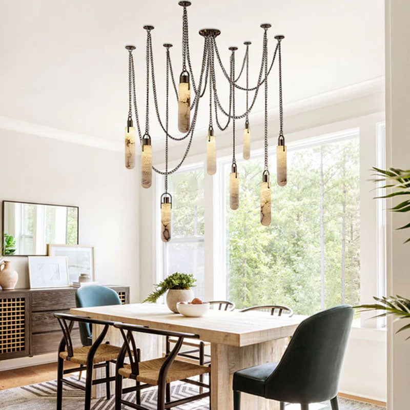 Alabaster Cylindrical Draped Chain Chandelier