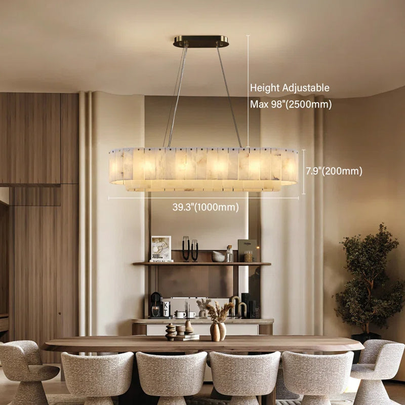 Alabaster Rectangular Chandelier for Dining Room, L39in Modern Chandeliers, Adjustable Marble Pendant Light Fixture, Rectangle Chandelier for Dining Table Living Room Kitchen Island (Bulbs INCL)