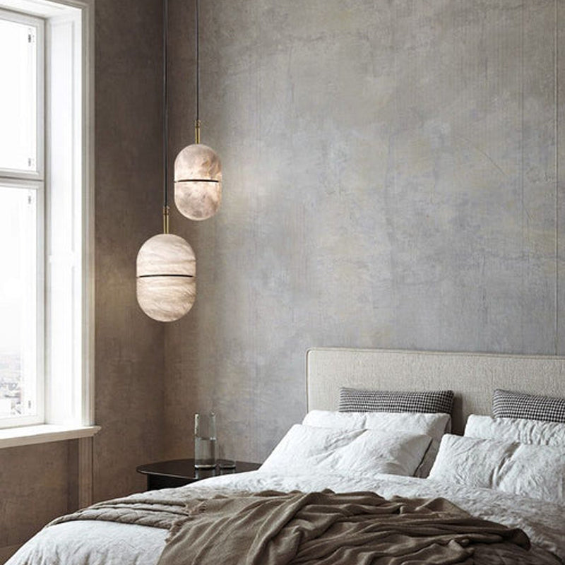 Minimalism G9 Alabaster Pendant Light white marble shade hanging for home decoration