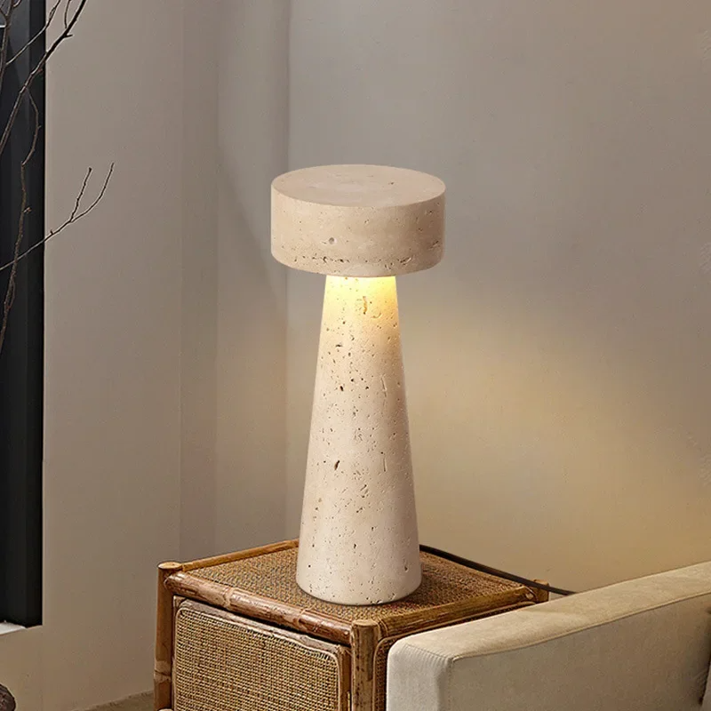 Travertine Kiwa Conical Table Lamp