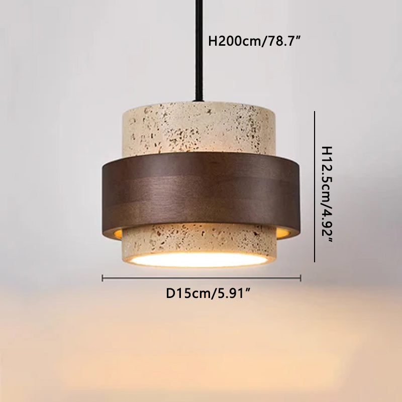 Multi-head Yellow Travertine Chandelier Dark Wood 1 Heads Dia 15 cm x H 12.5 cm ∅ 5.91″ x H 4.92″