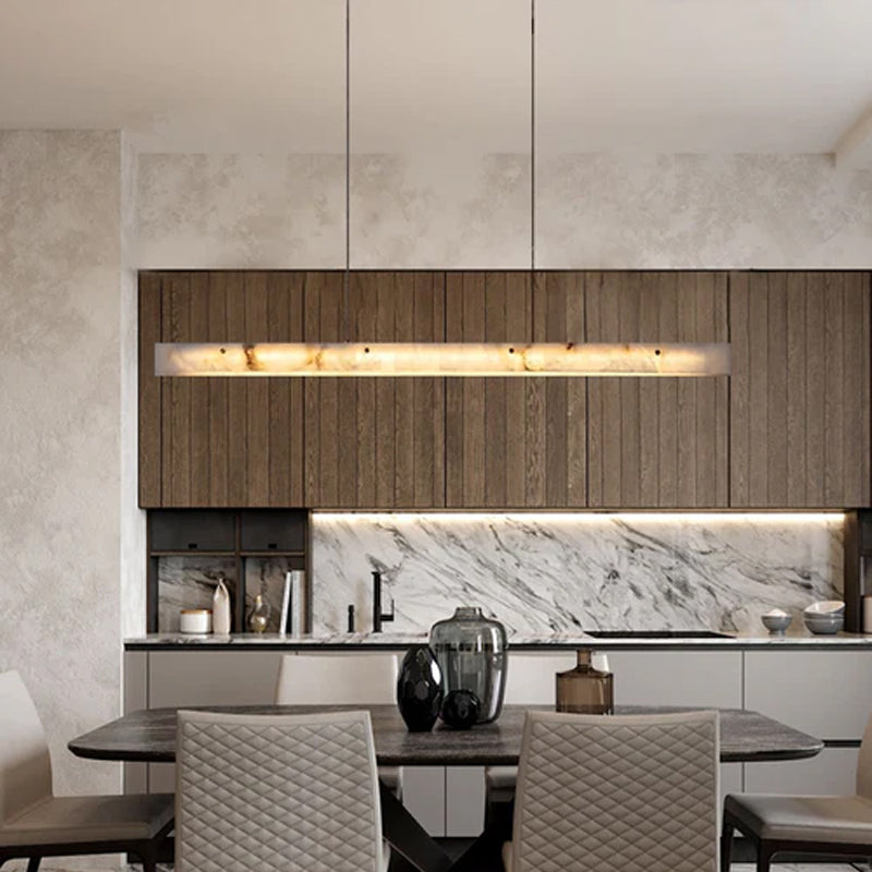 Scandinavian Natural Marble Long Strip Linear Pendant Light for Kitchen Island living room