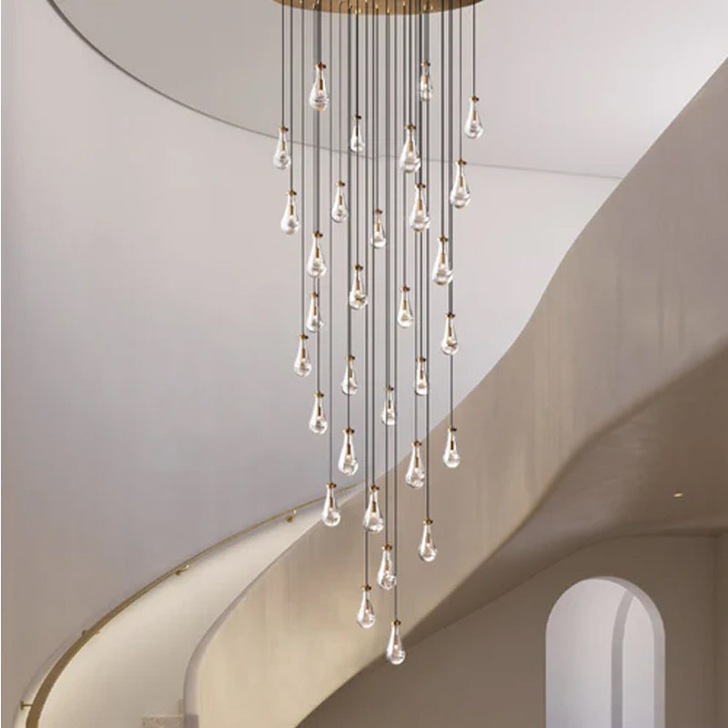 Vintage Brass Rainfall Crystal Round Chandelier 13 lights Cluster Pendant Lighting