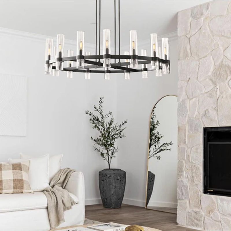 Foyer Dimming Lighting Vintage Brass Stainless Wheel Ravelle Clear Glass Round Chandelier