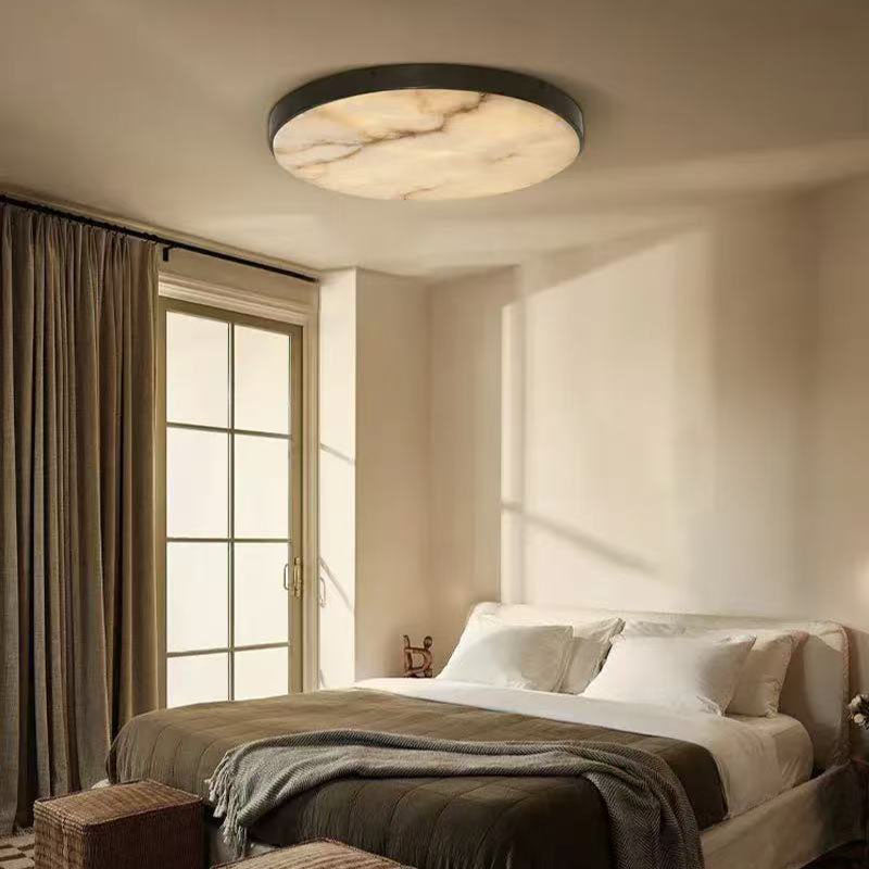 Modern Brass/Black Disc Alabaster Anvers Flush Mount Ceiling Light for Bedroom
