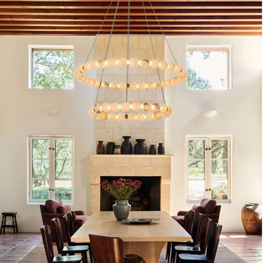 Pearl Alabaster Necklace Round Chandelier 20in 24in 31in 40in | Single Ring