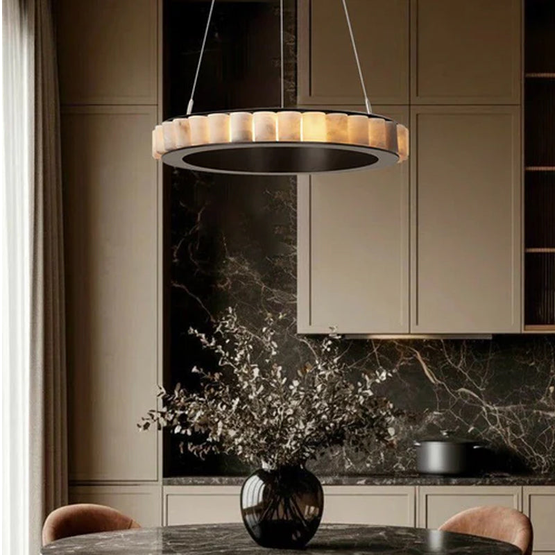 LED Black/Golden large ring chandeliers with marble plate lampshade, layers combination