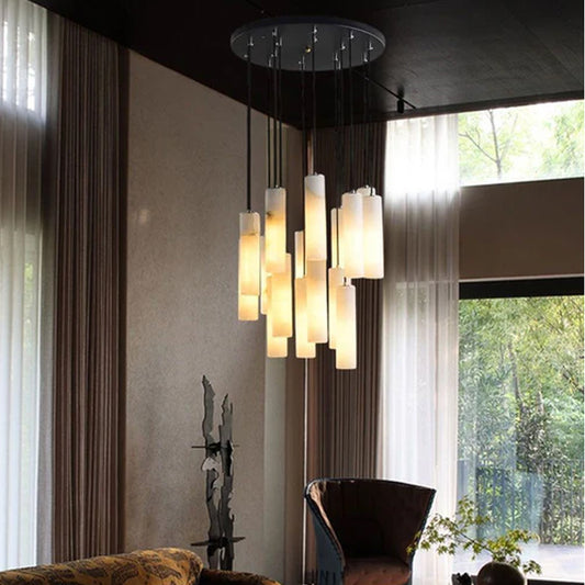 Elegant Lighting Linear Nature Stone 2" Wide Alabaster Chandelier Black Indoor Lighting