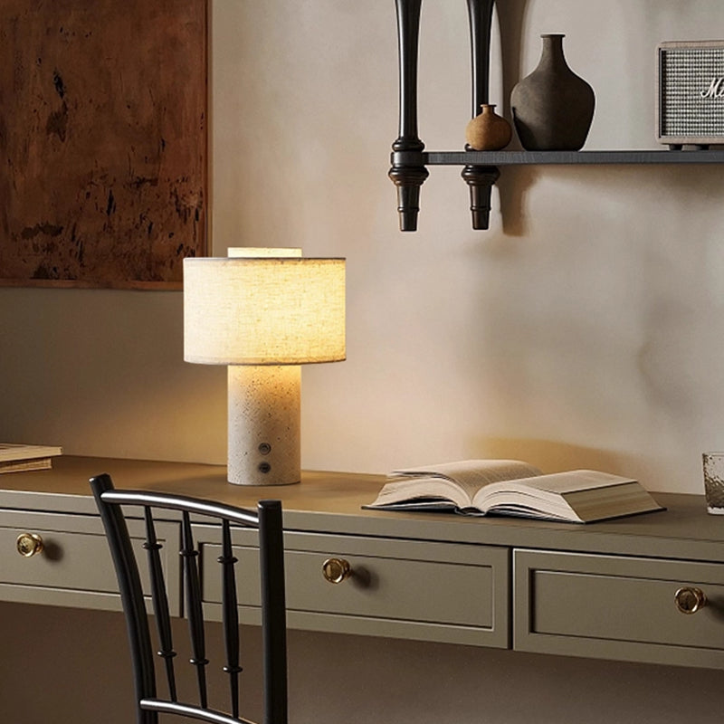 Yellow travertine fabric rechargeable table lamp is suitable for bedside, living room