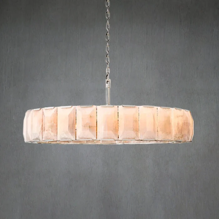 Charles Multicurve Calcite Round Chandelier, Modern Illuminate Lamp for Living Room