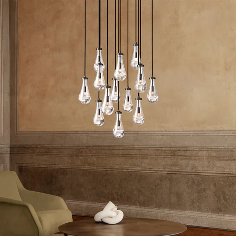 Modern Floating Crystal Raindrop Rectabgular Chandelier Wide 72" for Dining Room