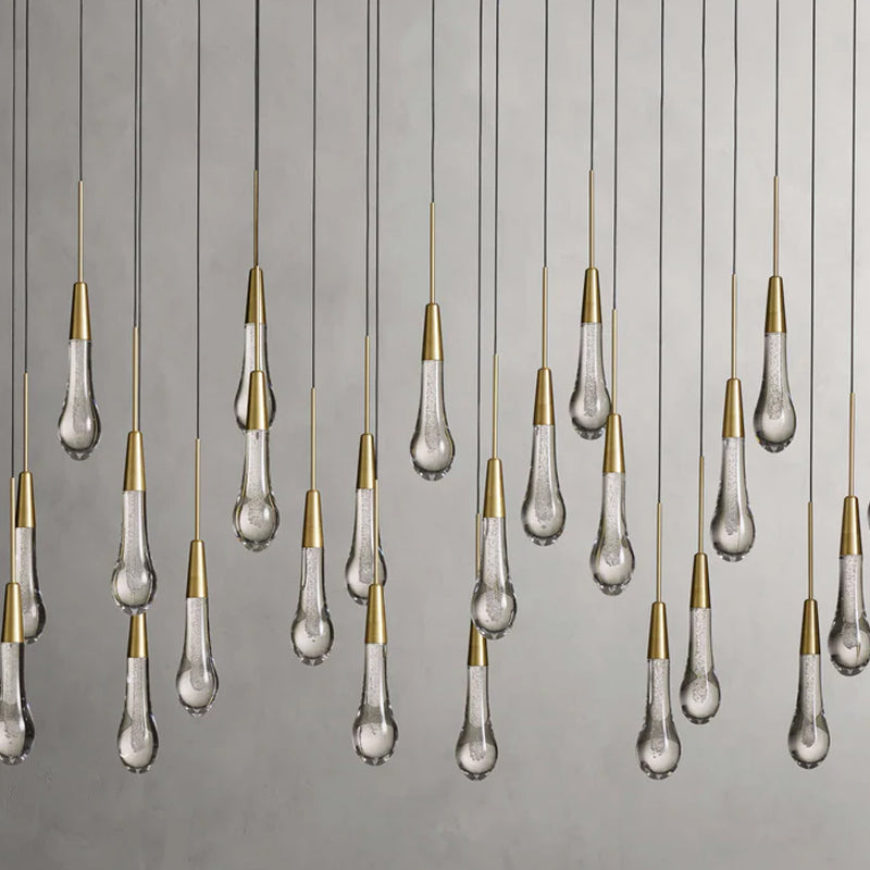 Solitaire Glass Linear Chandelier Lighting 37'' 50'' 70'' 87"W 120"W 25Heads Dia 125 cm x H 35 cm ∅ 50″ x W 14″ Brass