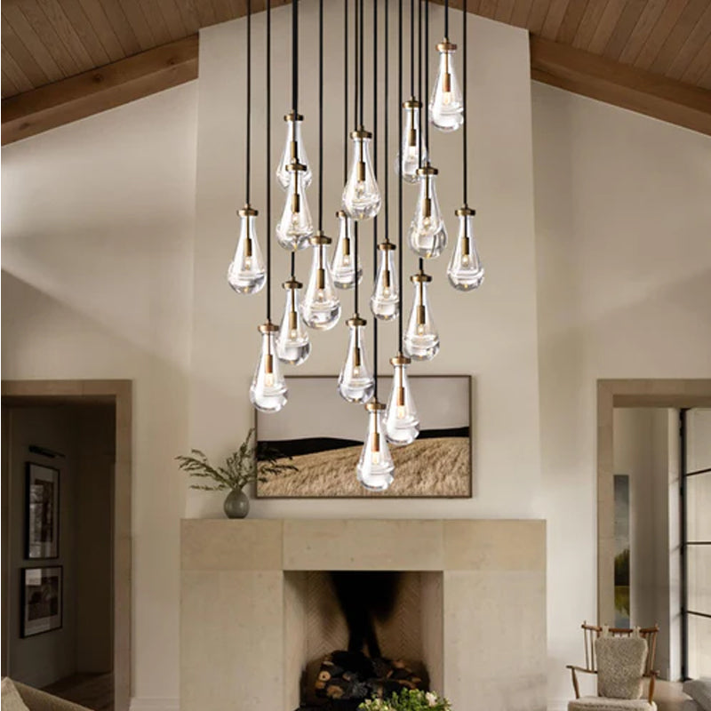 Vintage Brass Rainfall Crystal Round Chandelier 13 lights Cluster Pendant Lighting