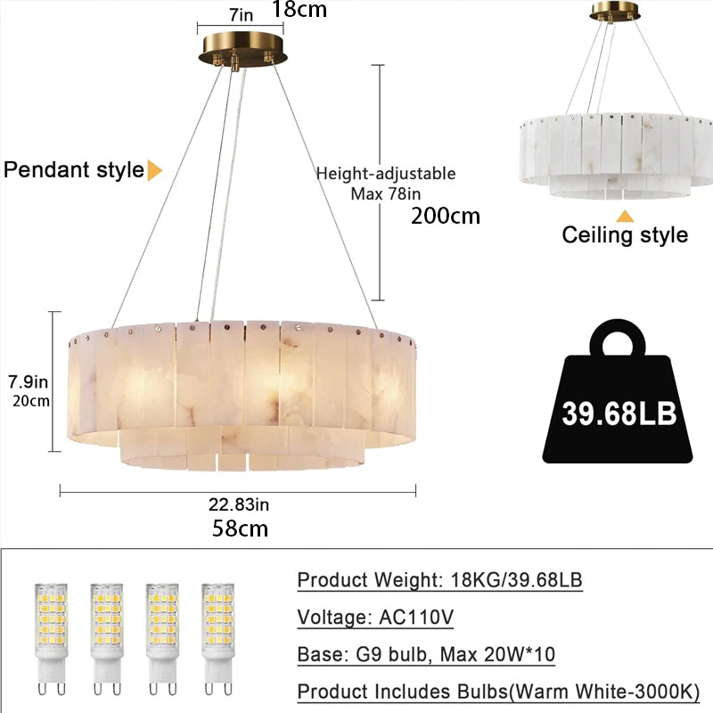 Alabaster Chandeliers D23in Round Chandeliers for Dining Room Small Chandelier Diameter 22.83ches * Height 7.9nches Diameter 58 cm * Height 20 cm