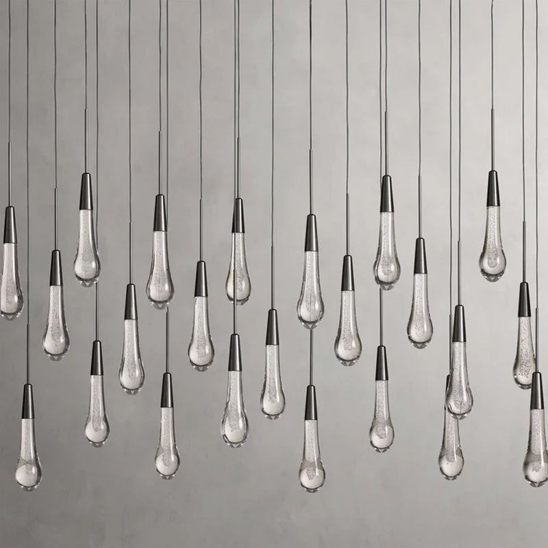 Solitaire Glass Linear Chandelier Lighting 37'' 50'' 70'' 87"W 120"W 25Heads Dia 125 cm x H 35 cm ∅ 50″ x W 14″ Black