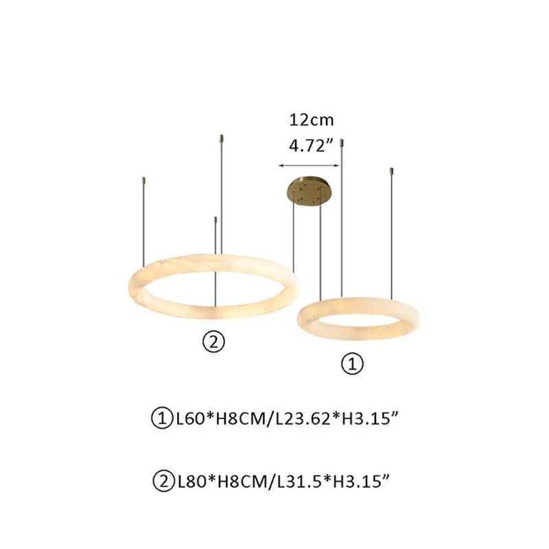 Nordic White Spanish Marble Torus Single Ring Pendant Light with thickness 8cm Brass D23.62"+D31.5"