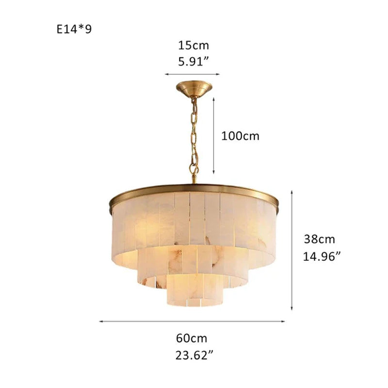 2 Tier Alabaster Chandelier lamp 120CM in brass for dining room Brass D23.62“
