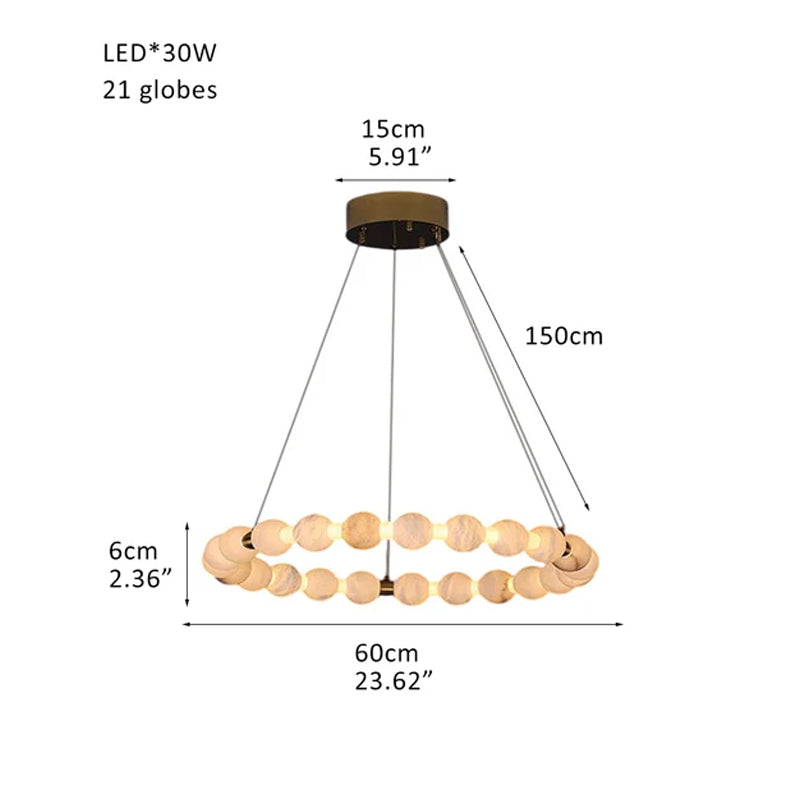 Pearl Alabaster Necklace Round Chandelier 20in 24in 31in 40in | Single Ring