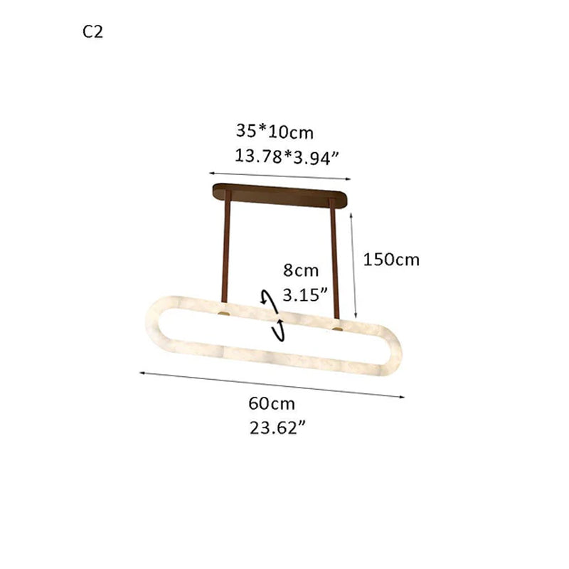 Oval Alabaster LED Large Pendant lamp with adjustable leather, Dia 16/24" Brass D23.62"