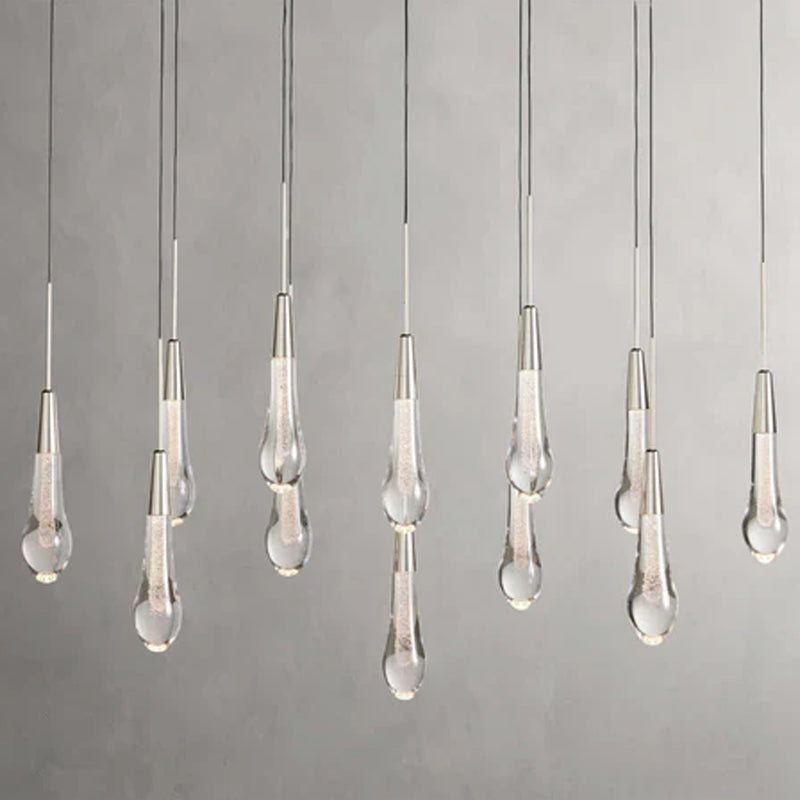 Solitaire Glass Linear Chandelier Lighting 37'' 50'' 70'' 87"W 120"W 12Heads Dia 90 cm x W 18 cm ∅ 35.43″ x W 7.25″ Nickel
