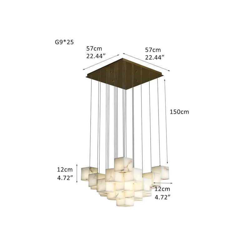 1/6/9/12/18/36-light G9 Alabaster Cluster Ceiling Pendant Lamp with Square Cube Design Brass 25 Heads