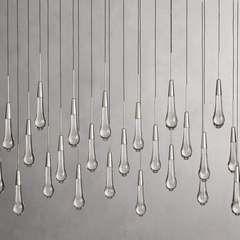 Solitaire Glass Linear Chandelier Lighting 37'' 50'' 70'' 87"W 120"W Nickel