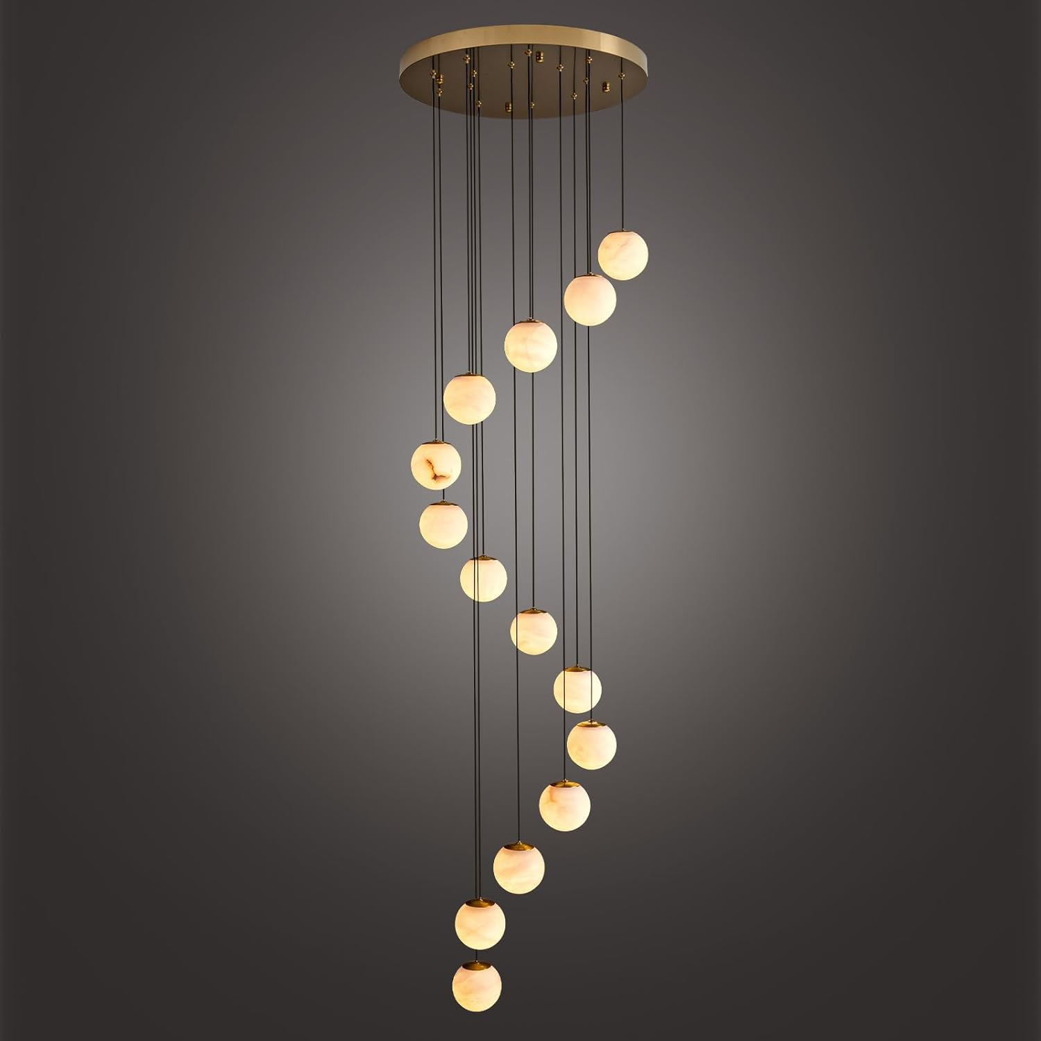 Gold Alabaster Chandelier,14-Lights Staircase Chandelier for Entryway, Modern Marble Hanging Light Fixture, Hight Ceiling, Foyer, Living Room, Staircase, Entry