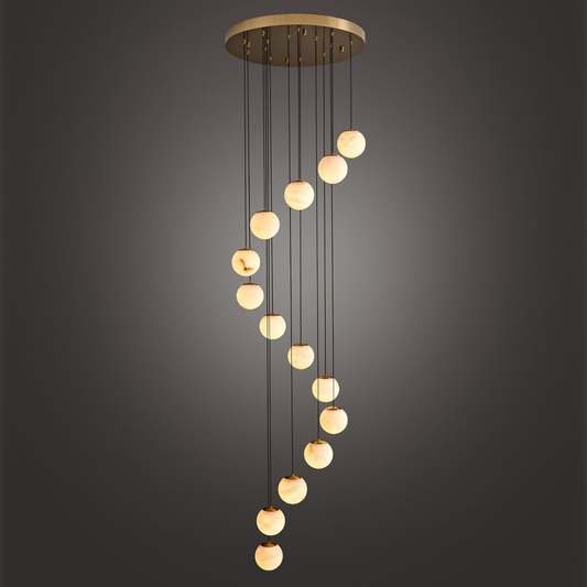 Gold Alabaster Chandelier,14-Lights Staircase Chandelier for Entryway, Modern Marble Hanging Light Fixture, Hight Ceiling, Foyer, Living Room, Staircase, Entry