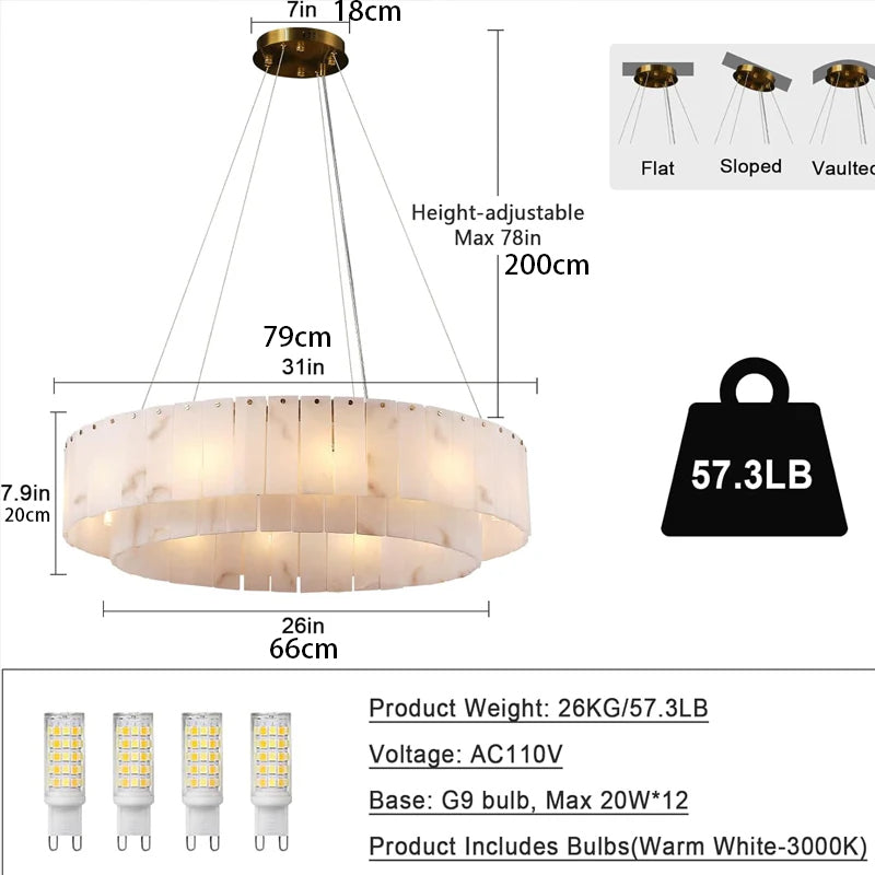 Alabaster Chandeliers D23in Round Chandeliers for Dining Room Small Chandelier Diameter 31 inches * Height 7.9 inches Diameter 79 cm * Height 20 cm
