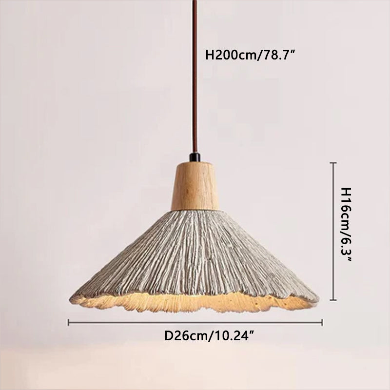 Umbrella-shaped cement penndant lamps are used in restaurant kitchens, etc. Natural wood color Dia 26 cm x H 21 cm ∅ 10.24″ x H 6.3″