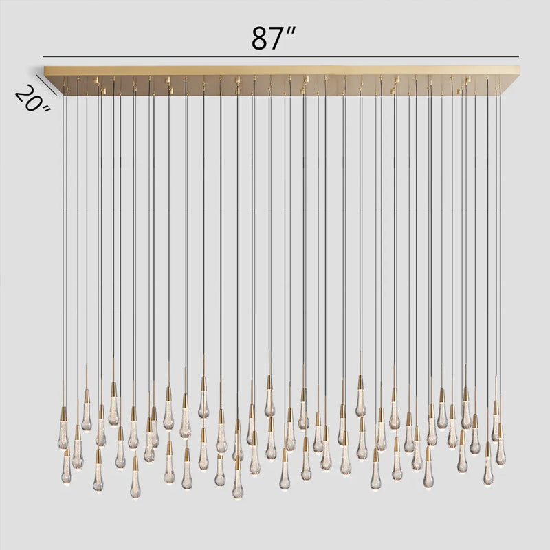 Solitaire Glass Linear Chandelier Lighting 37'' 50'' 70'' 87"W 120"W 52Heads Dia 220 cm x H 50 cm ∅ 87″ x W 20″ Brass