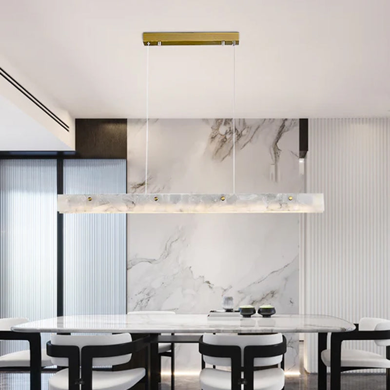 Scandinavian Natural Marble Long Strip Linear Pendant Light for Kitchen Island living room