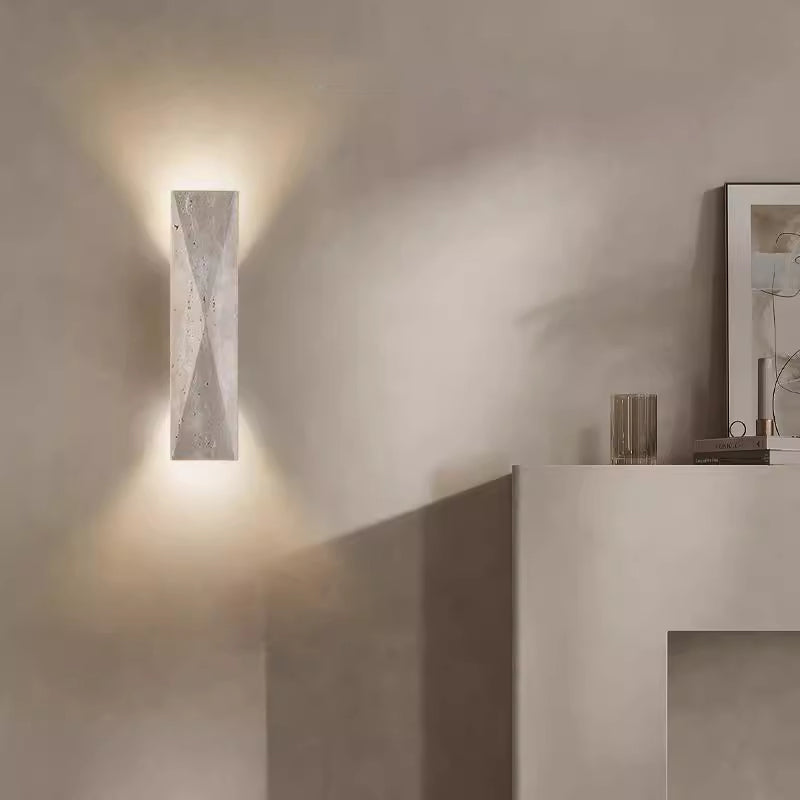 Natural yellow travertine wall lamp, living room decorative light fixture, H12.6"