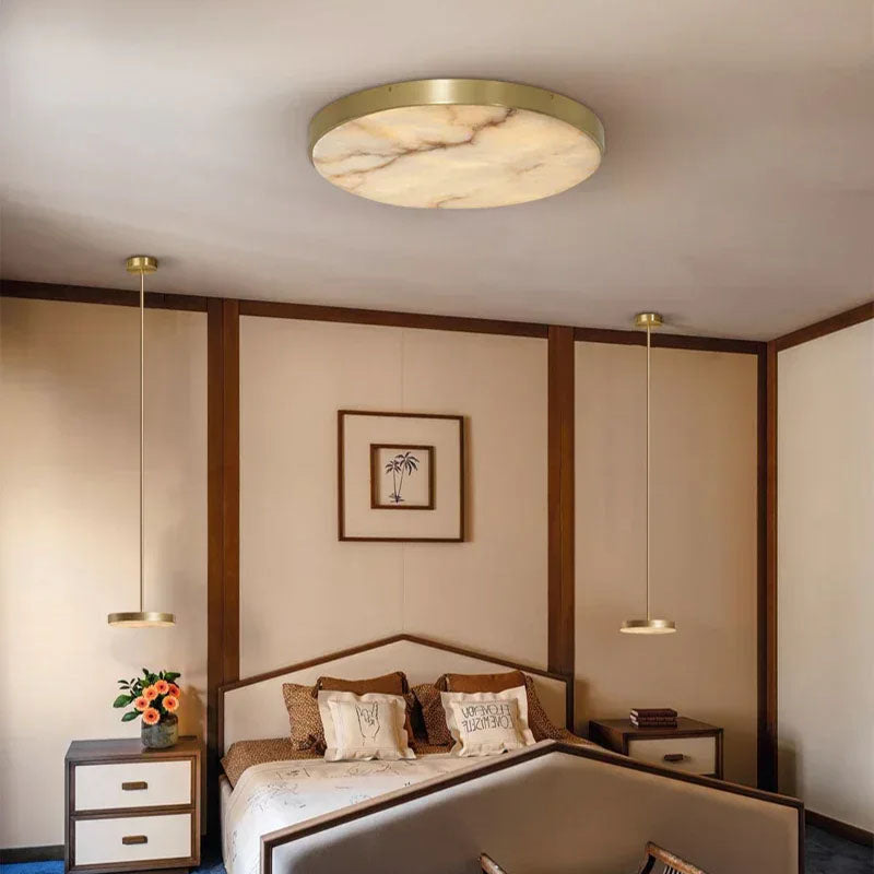 Modern Brass/Black Disc Alabaster Anvers Flush Mount Ceiling Light for Bedroom