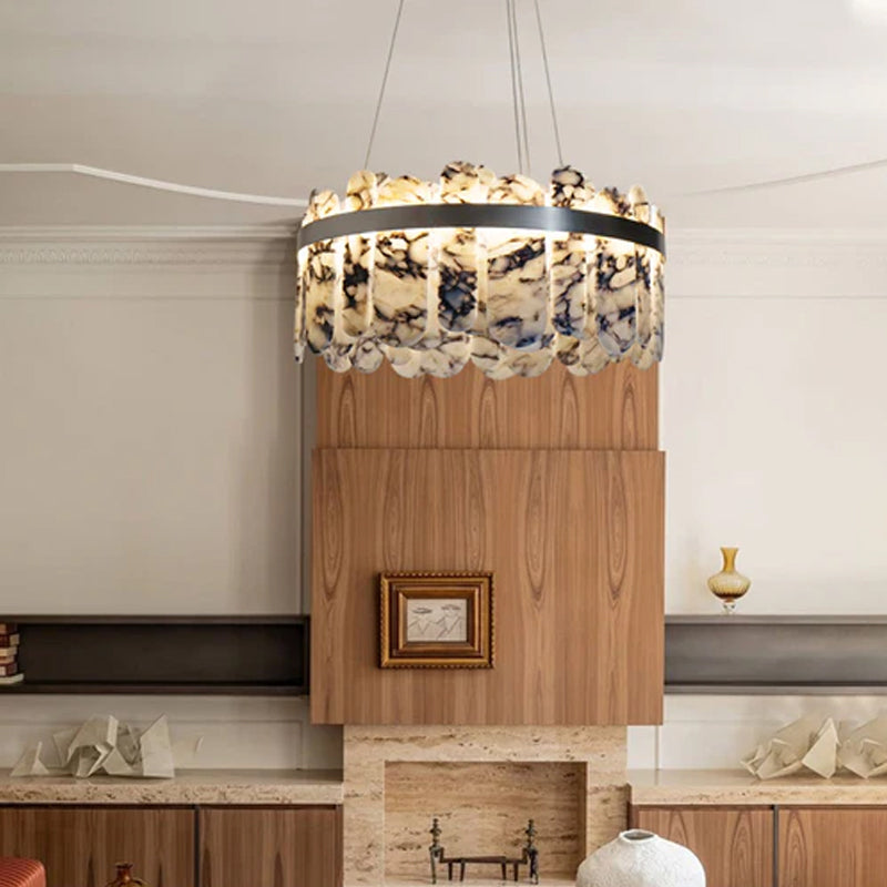 Modern LED Marble Round Chandelier 24" 32" Brushed Gold/Silver/Black Circle Frame