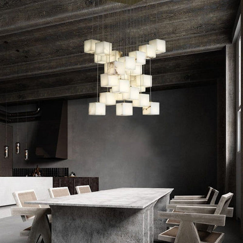 1/6/9/12/18/36-light G9 Alabaster Cluster Ceiling Pendant Lamp with Square Cube Design