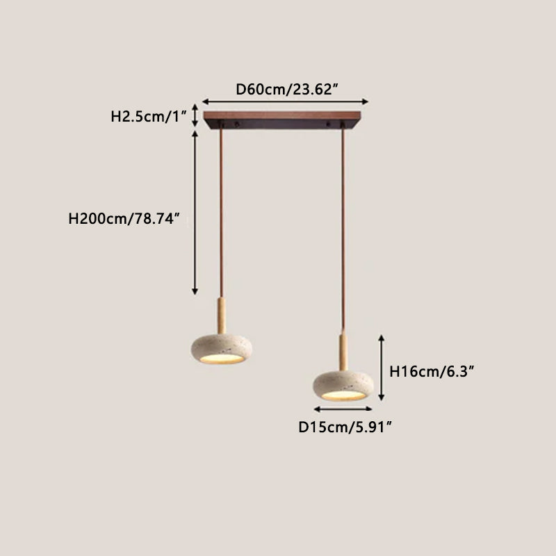 Natural Yellow Travertine Chandelier Walnut wood color 2 Heads