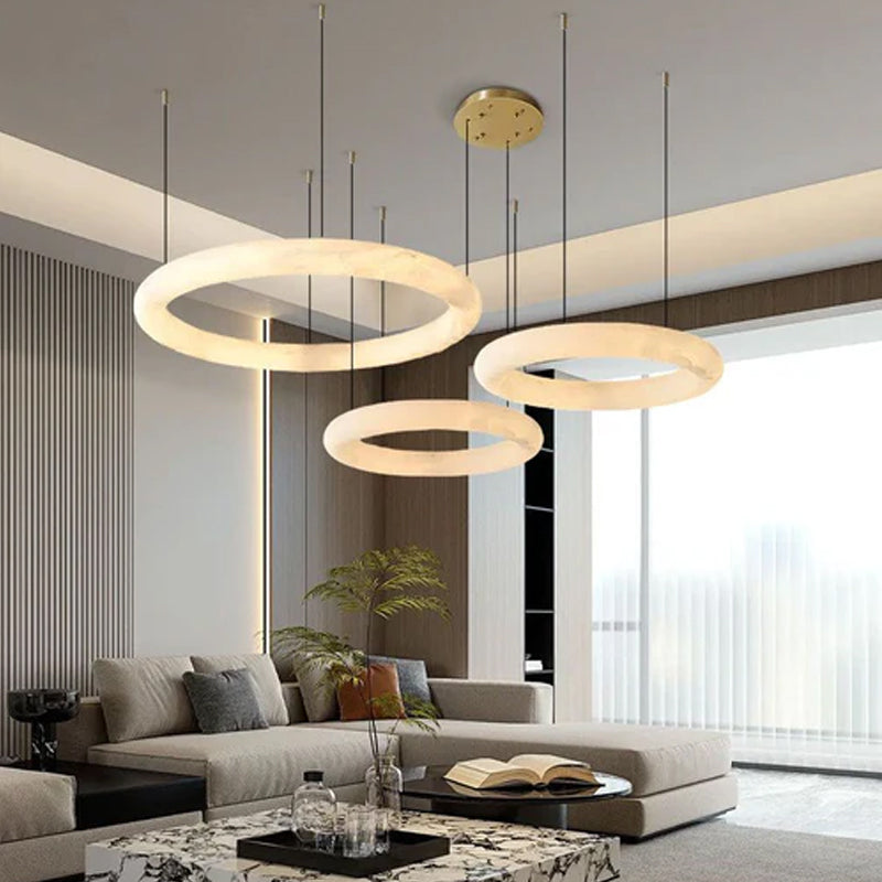 Nordic White Spanish Marble Torus Single Ring Pendant Light with thickness 8cm