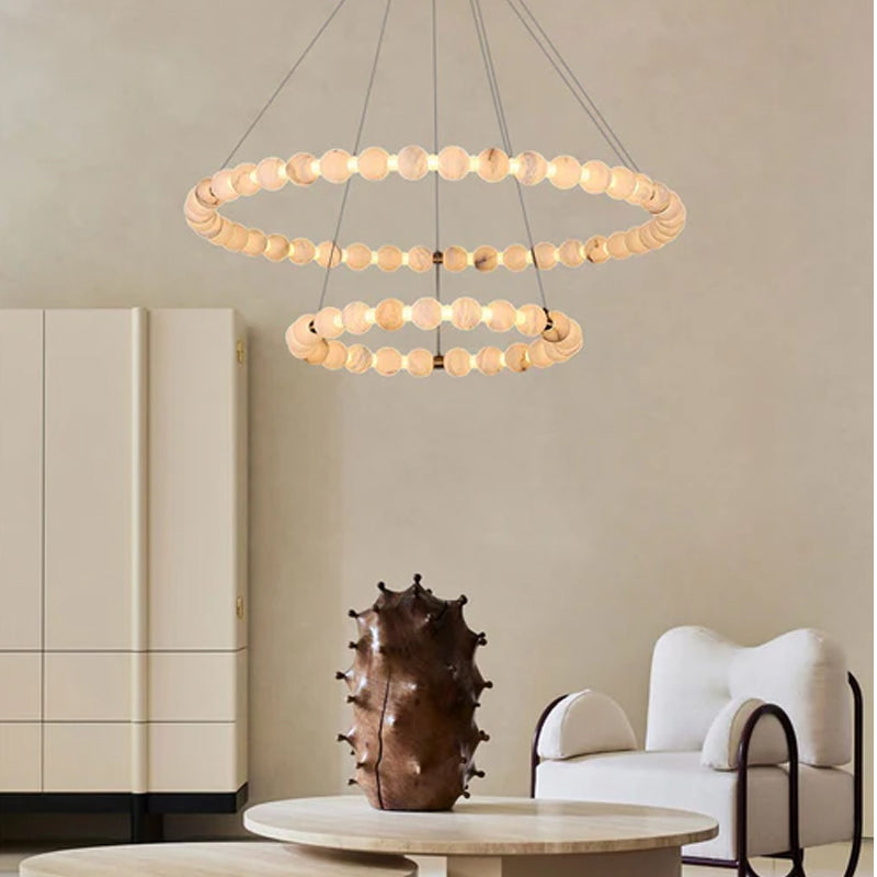 Pearl Alabaster Necklace Round Chandelier 20in 24in 31in 40in | Single Ring