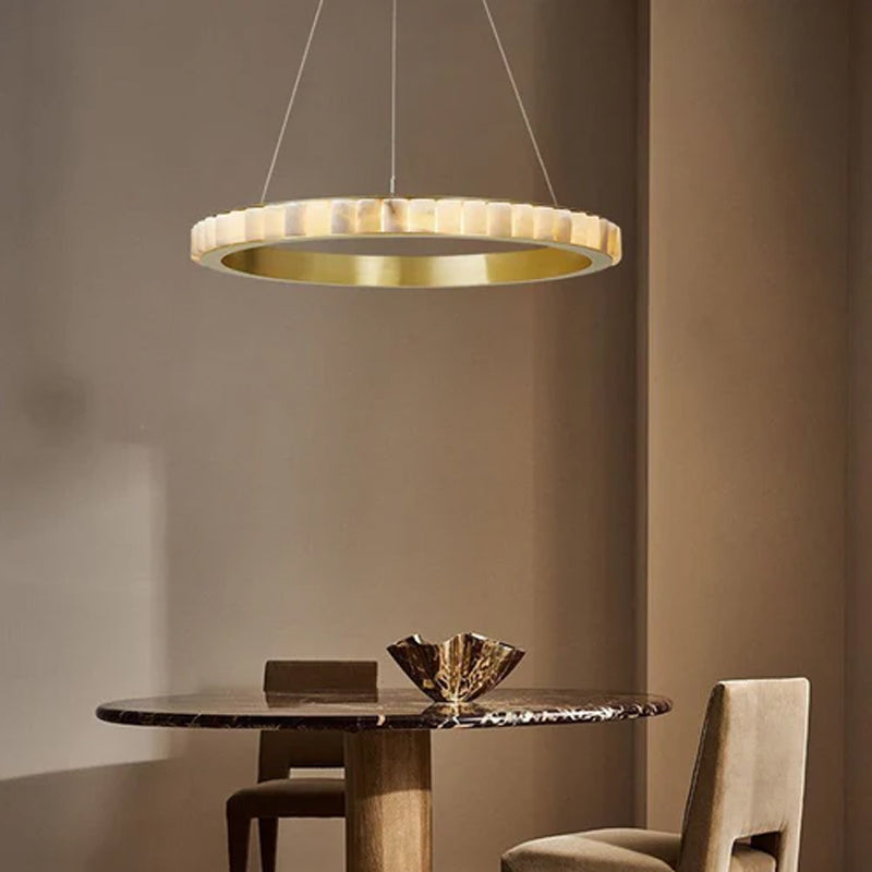 LED Black/Golden large ring chandeliers with marble plate lampshade, layers combination