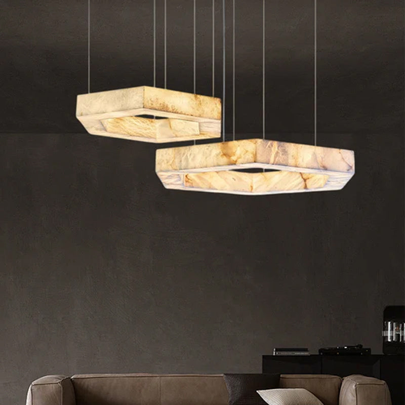 Hexagon Marble Pendant Lamp with adjustable cord & stepless dimming,23“31.5”Dia