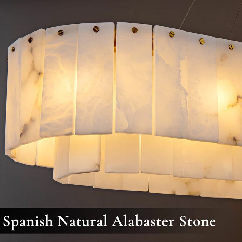 Alabaster Rectangular Chandelier for Dining Room, L39in Modern Chandeliers, Adjustable Marble Pendant Light Fixture, Rectangle Chandelier for Dining Table Living Room Kitchen Island (Bulbs INCL)