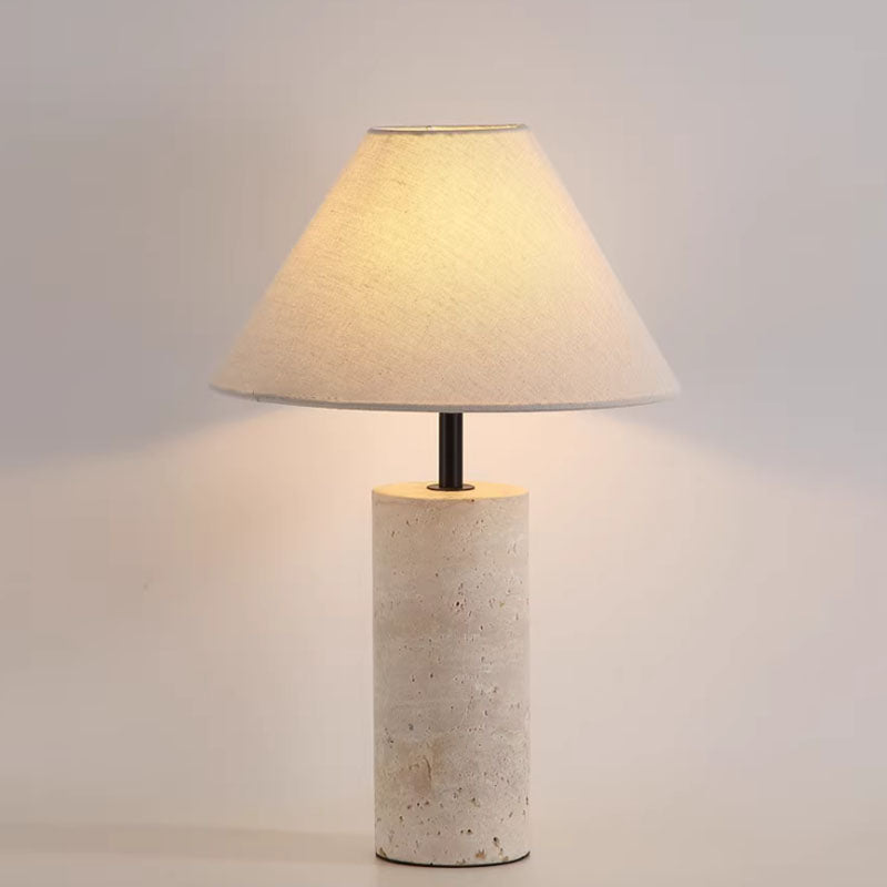 Yellow travertine table lamp with white lampshade