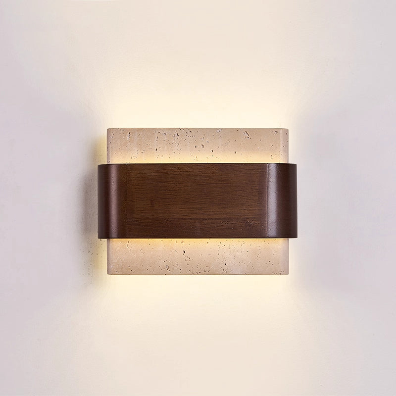 Solid Wood Yellow Travertine Wall Lamp